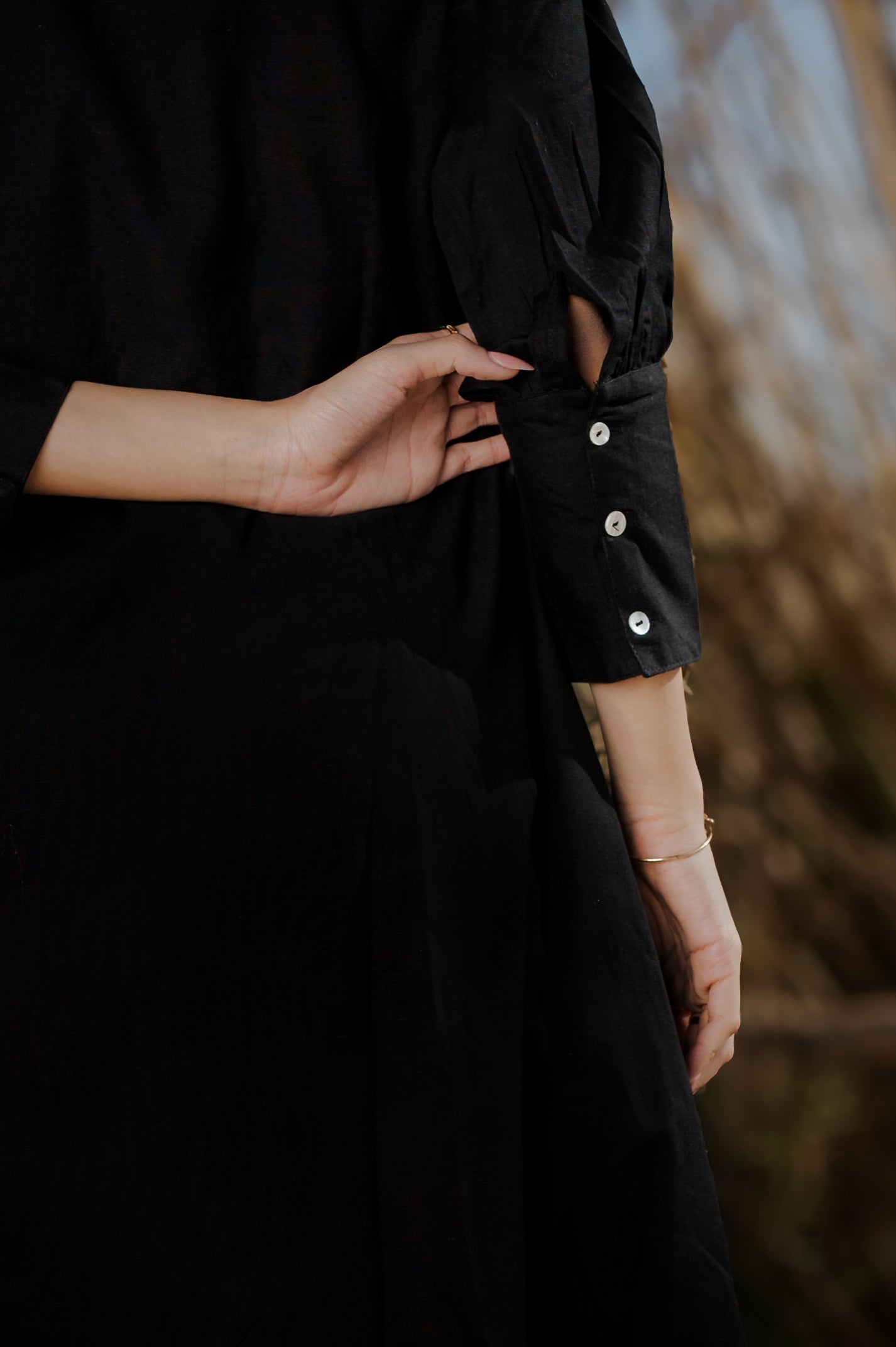 Black V Neck Cotton Flex A - Line Kurta