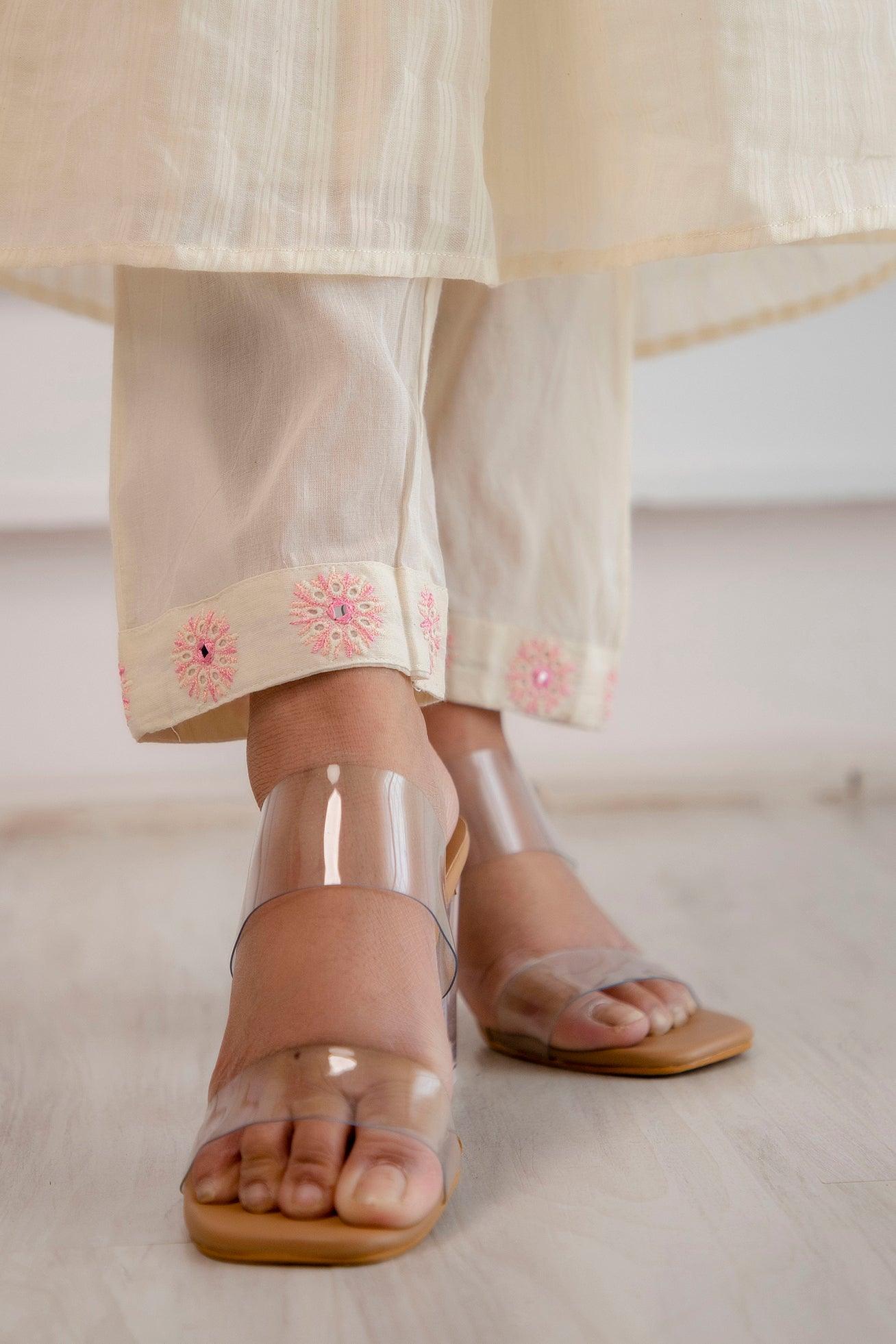 Embroidered Schiffli Kurta Pant with Lehariya Dupatta