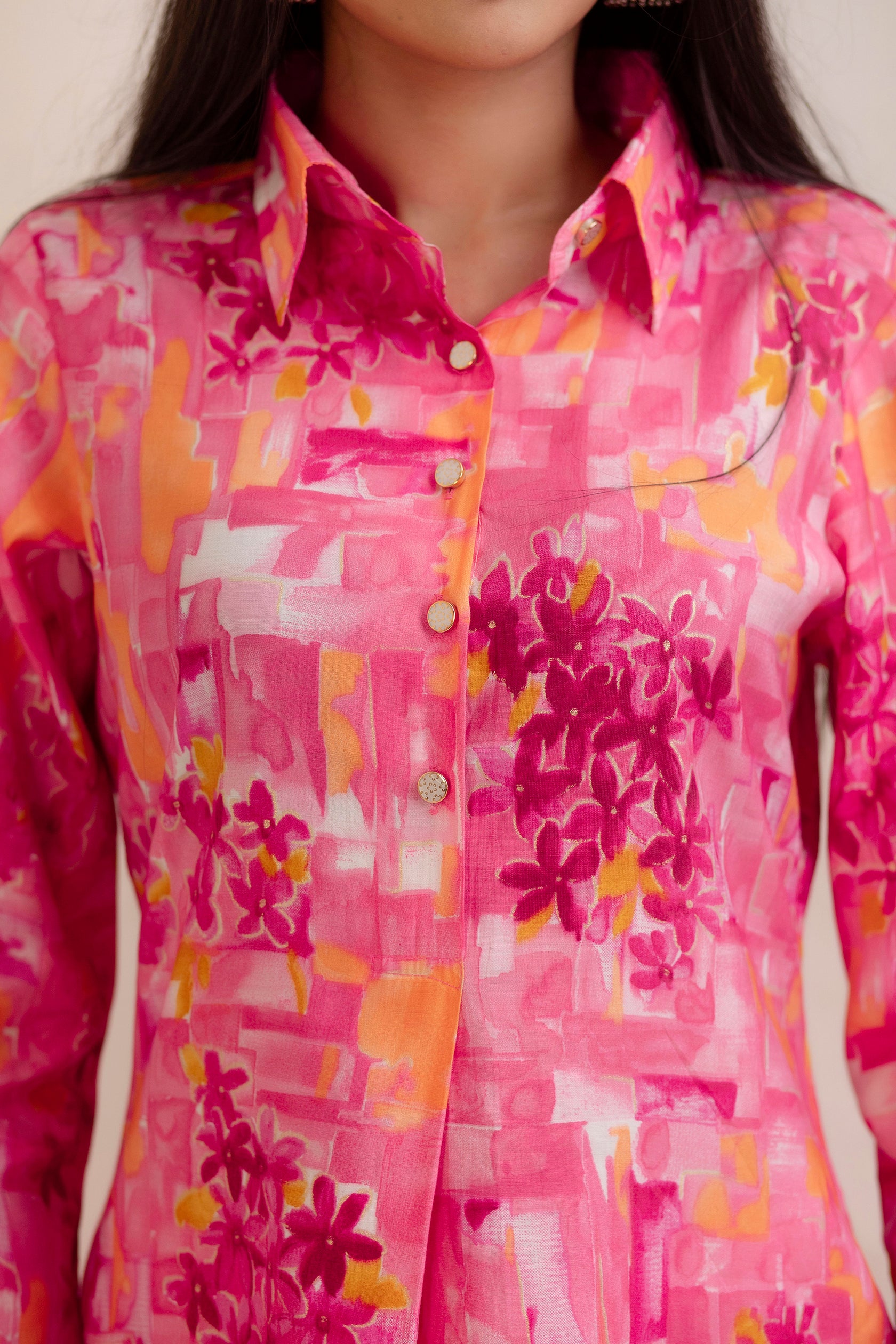 Neon Bloom Ivory Kurta and Pants Set main image 1