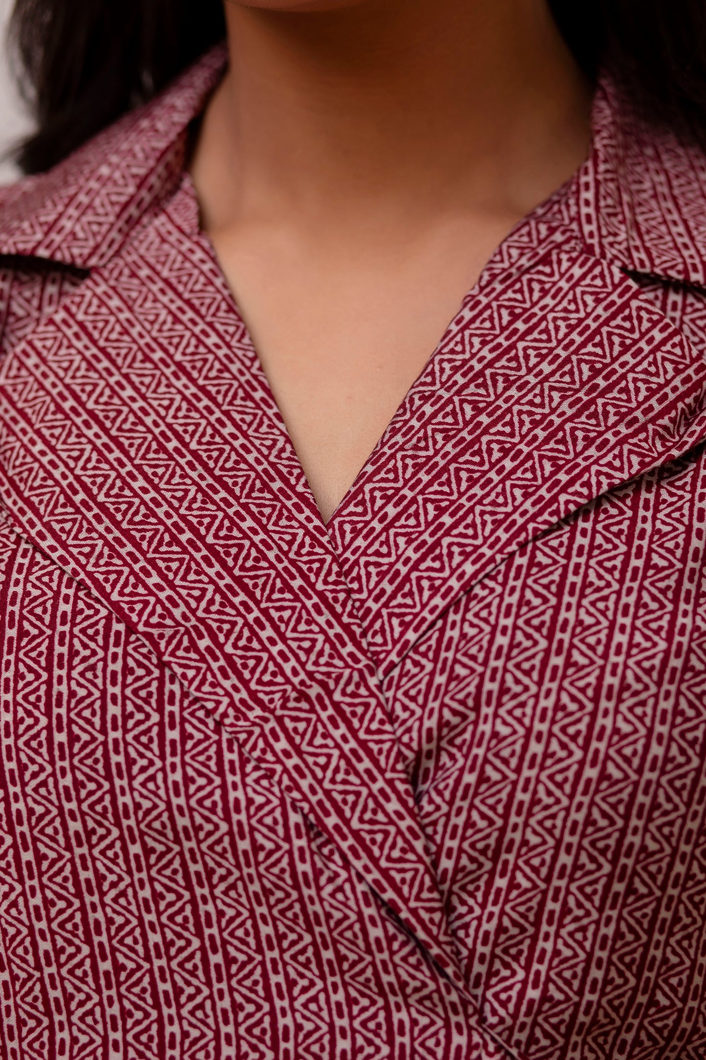 Maroon Shawl Collar Tie Robe Co-ord Set