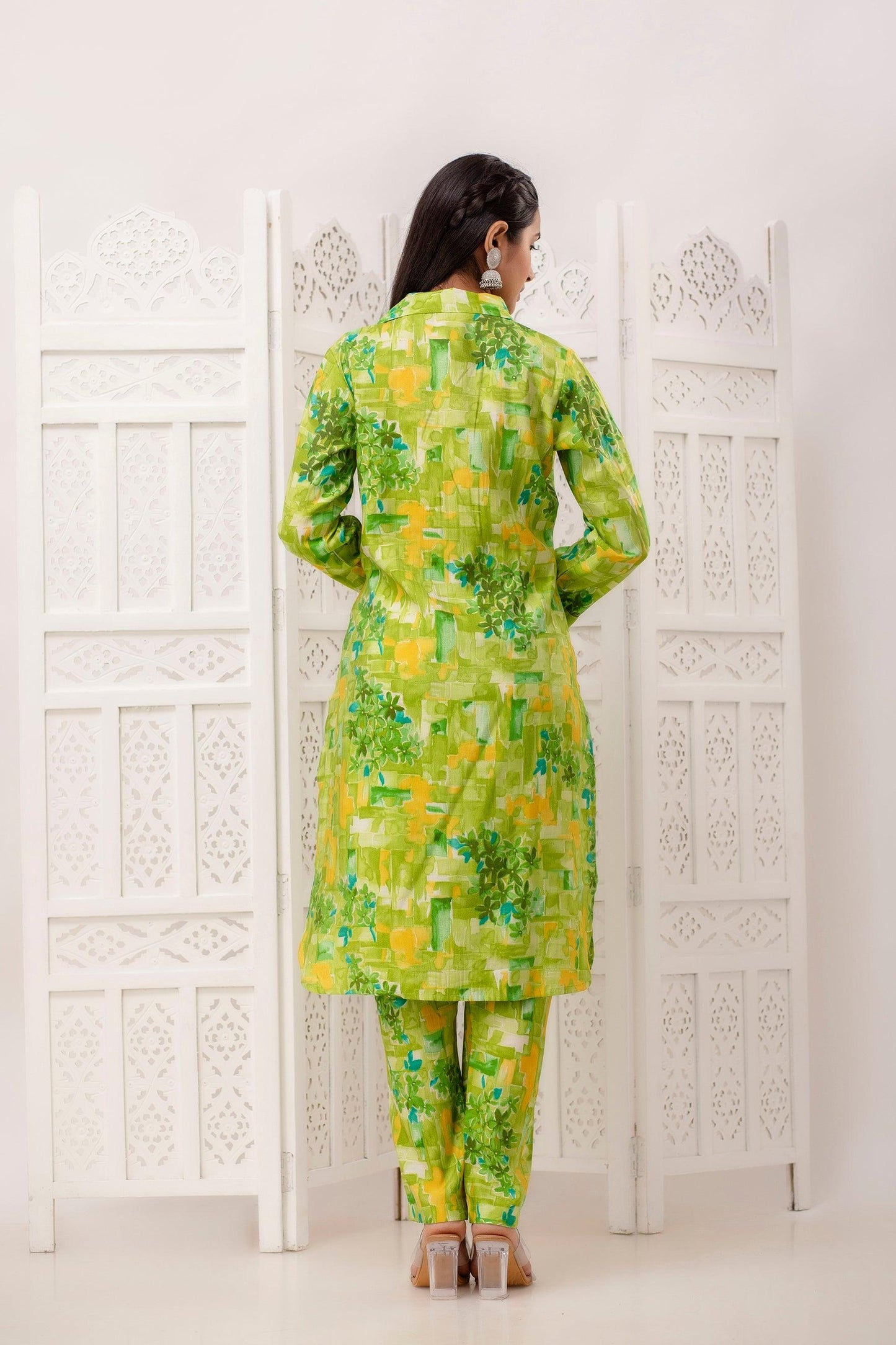 Neon Green and Yellow Kurta Pant Co-Ord Set