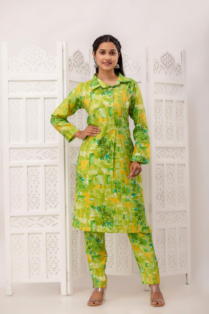 Neon Green and Yellow Kurta Pant Co-Ord Set