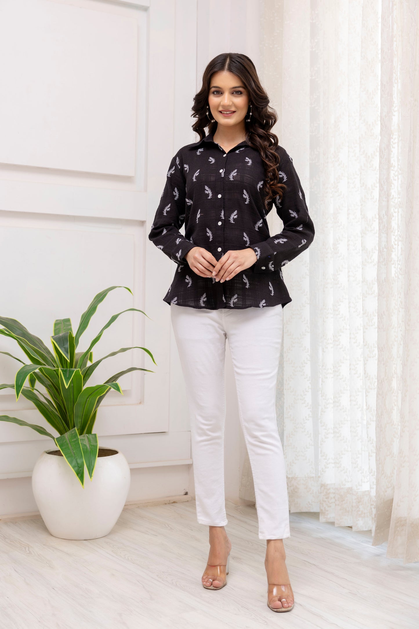 Black Cotton Jacquard Shirt