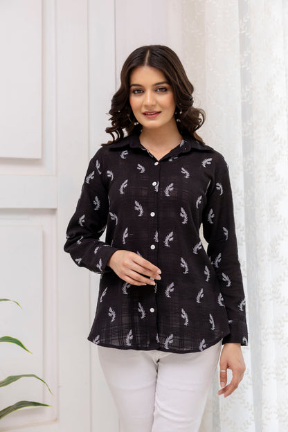 Black Cotton Jacquard Shirt