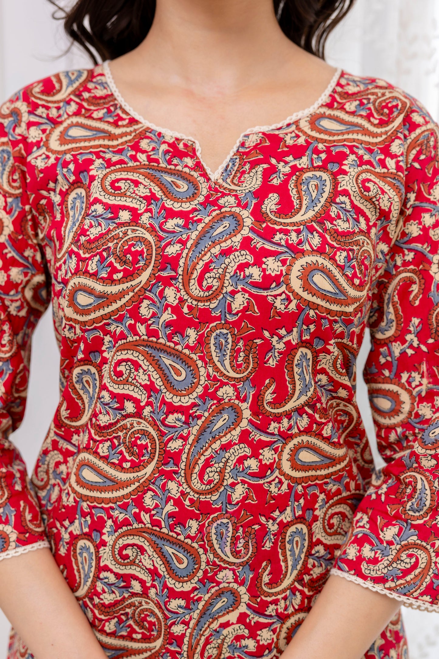 Red Printed Cotton Short Tunic