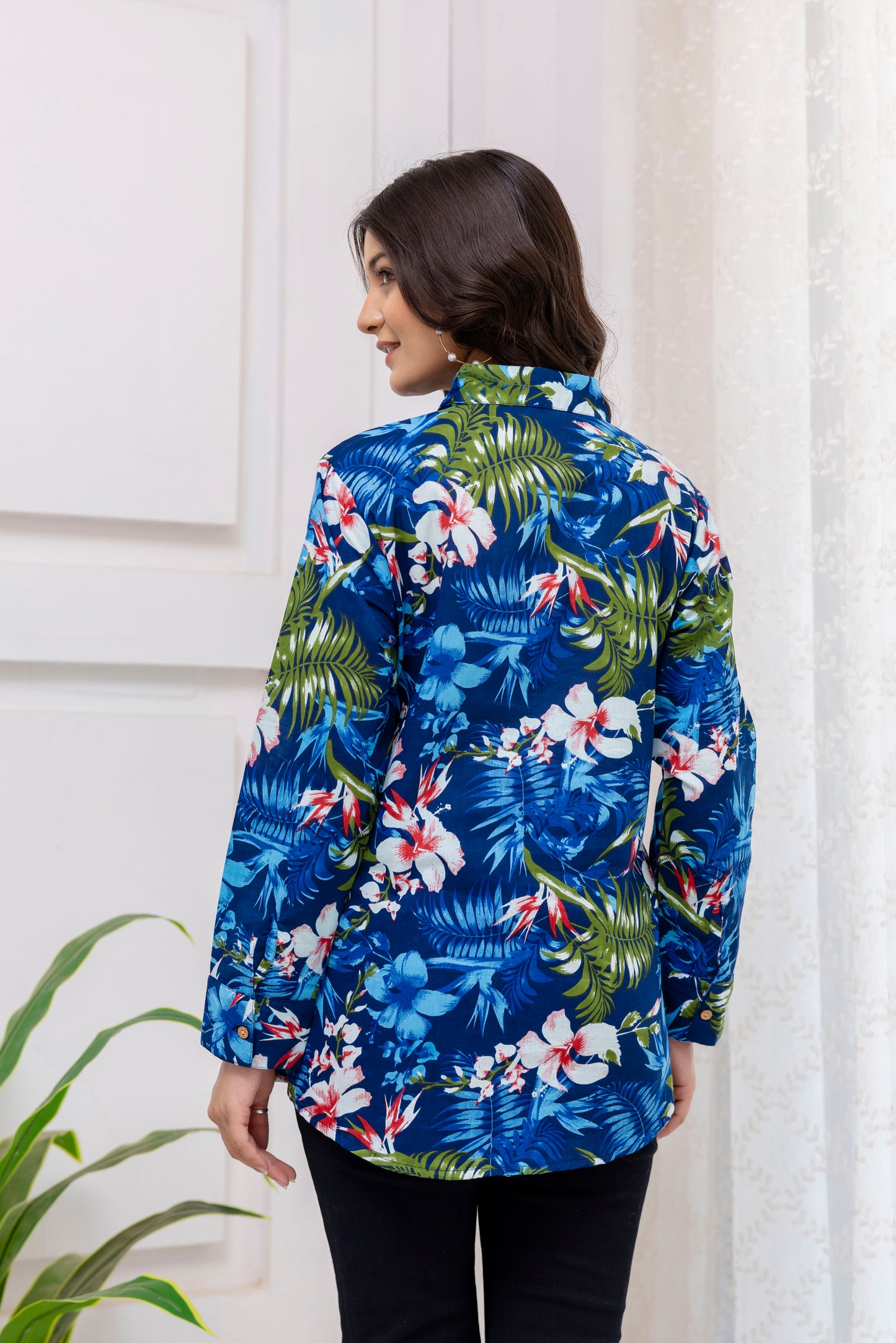 Blue Jungle Print Cotton Shirt