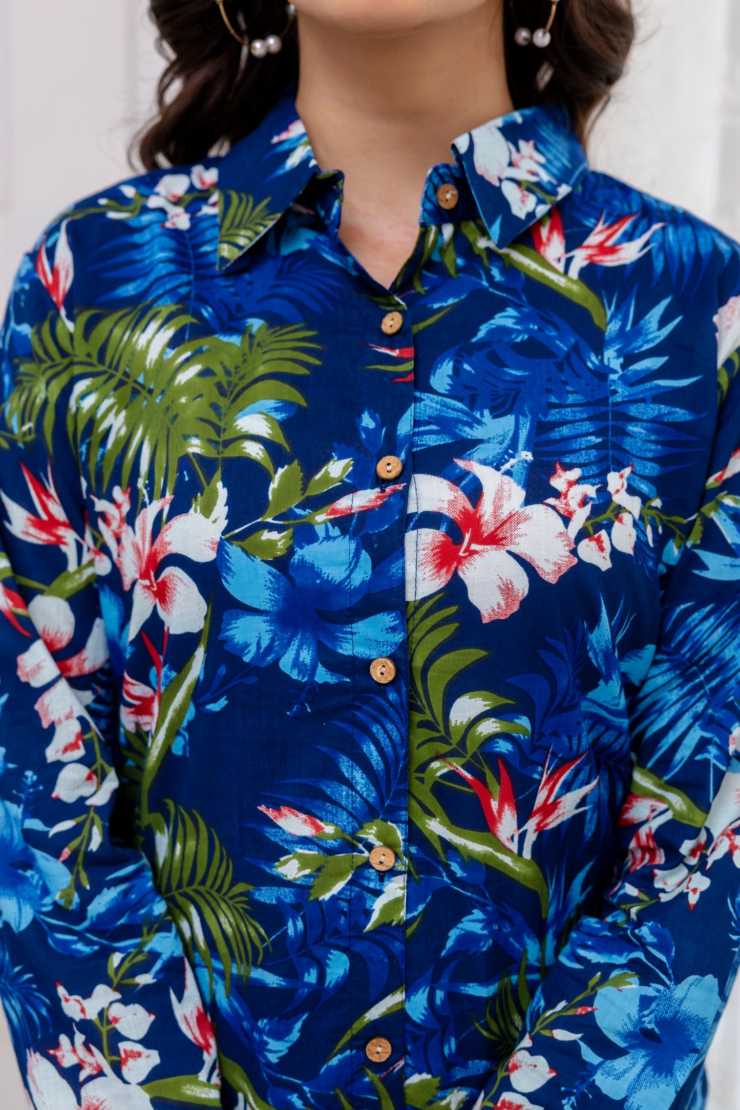 Blue Jungle Print Cotton Shirt