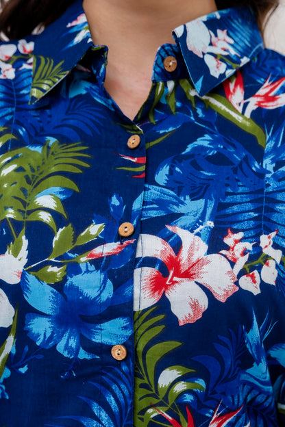 Blue Jungle Print Cotton Shirt