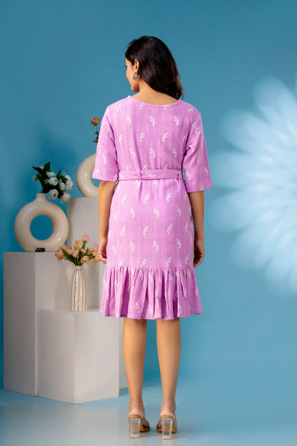 Lavender Self weaved Cotton Dress