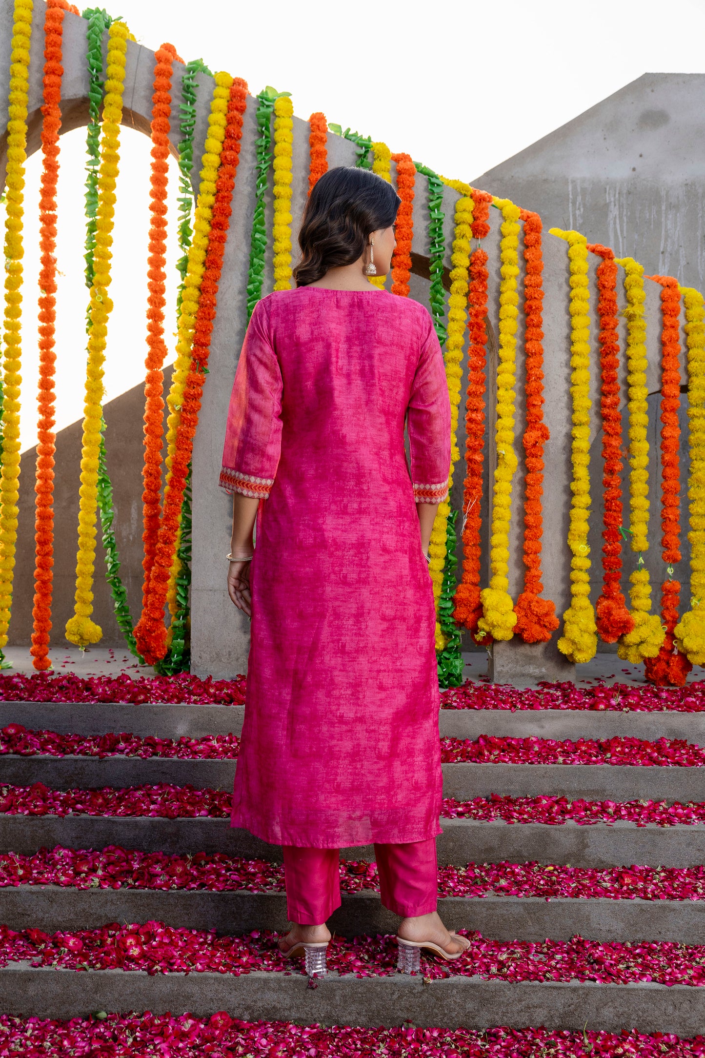 Pink Chanderi Kurta Pant With Multi Colored Hand Embroidred Heavy Dupatta