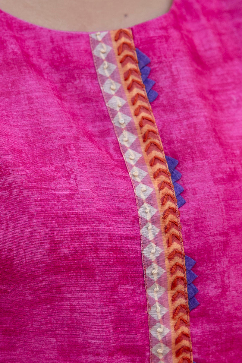 Pink Chanderi Kurta Pant With Multi Colored Hand Embroidred Heavy Dupatta