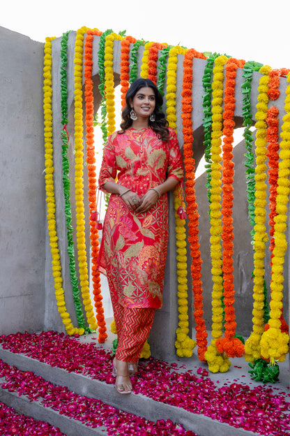 Orange Muslin Kurta Pant Set