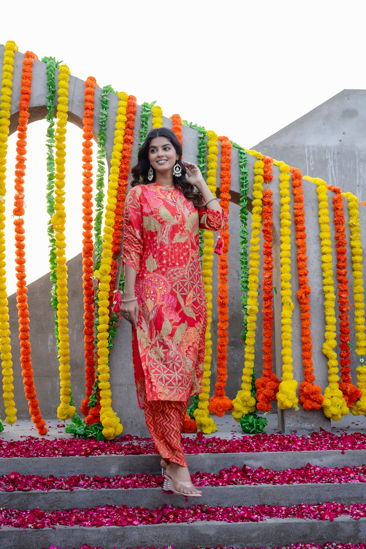 Orange Muslin Kurta Pant Set