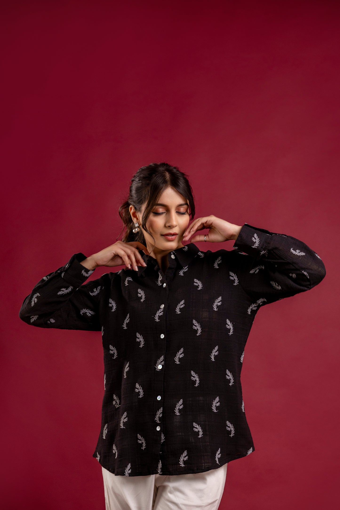 Black Cotton Jacquard Shirt