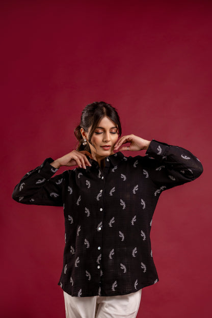 Black Cotton Jacquard Shirt