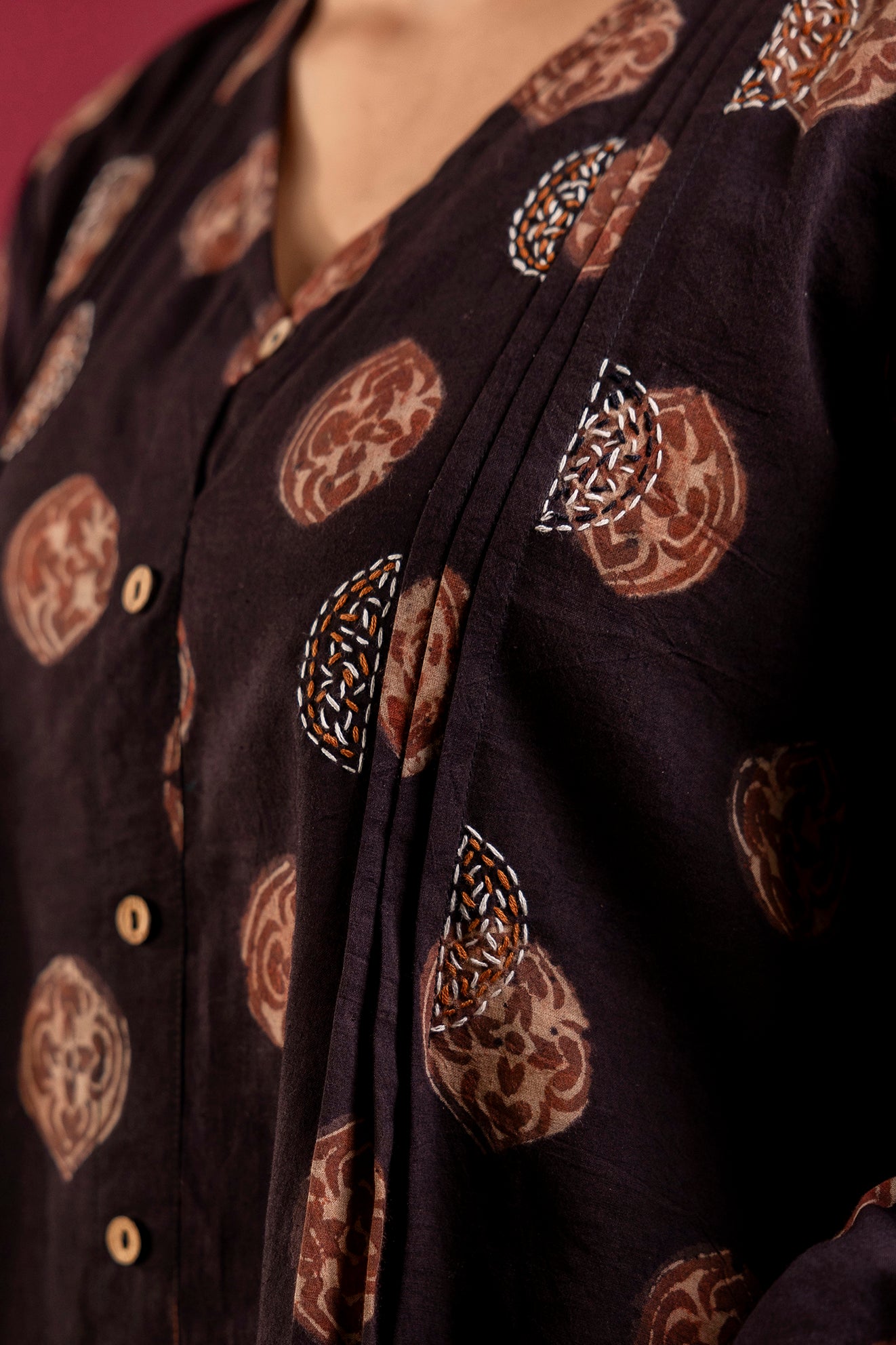 Coffee Brown Hand Block Printed Tunic Top