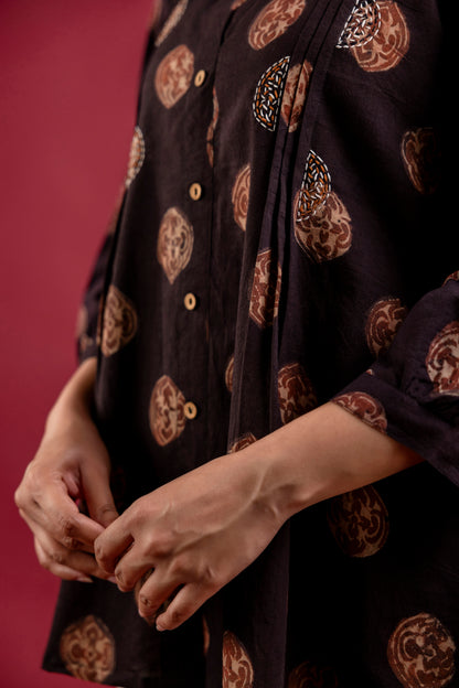 Coffee Brown Hand Block Printed Tunic Top