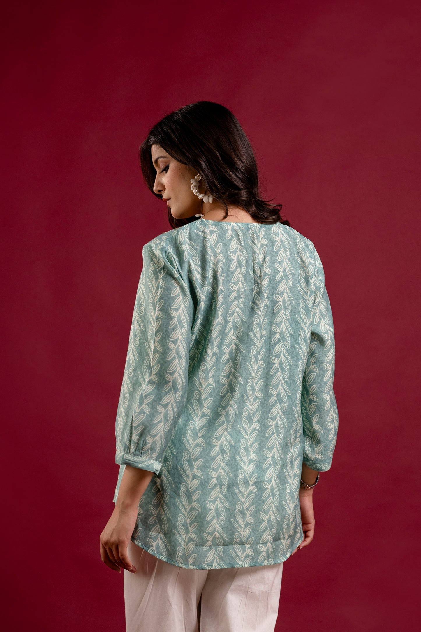 Sage Green Pintucks Muslin Tunic Top