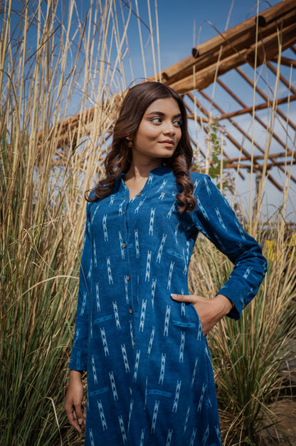 Kalaa Hand-block Indigo Blue Dress