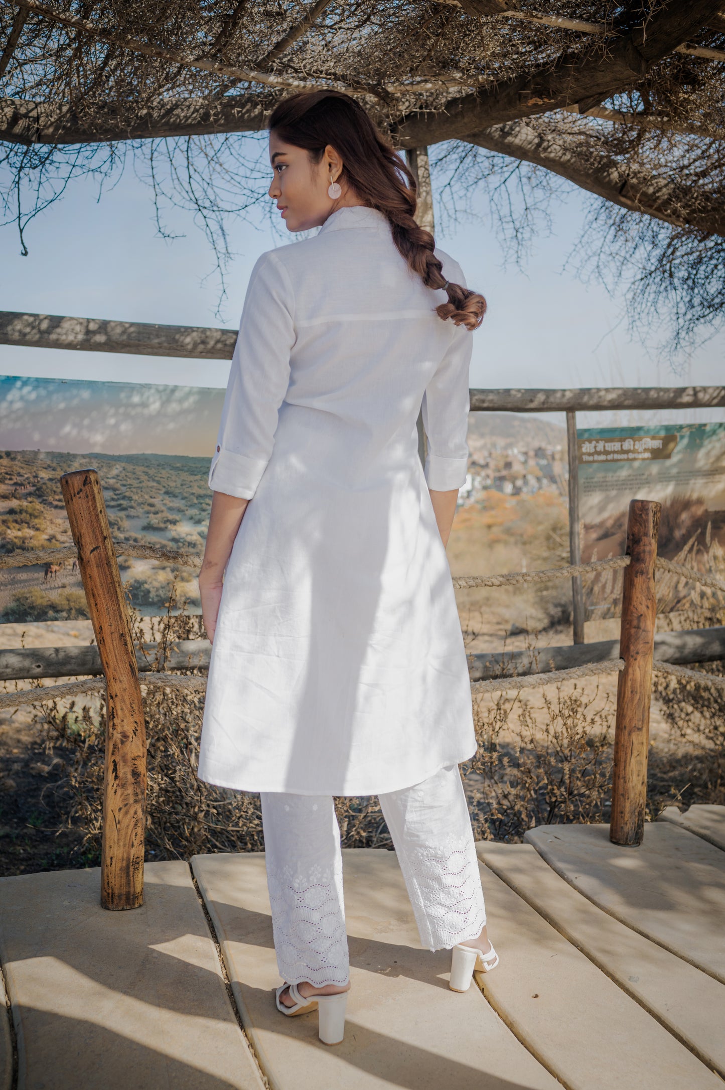 White embroidred cotton flex A - line kurta