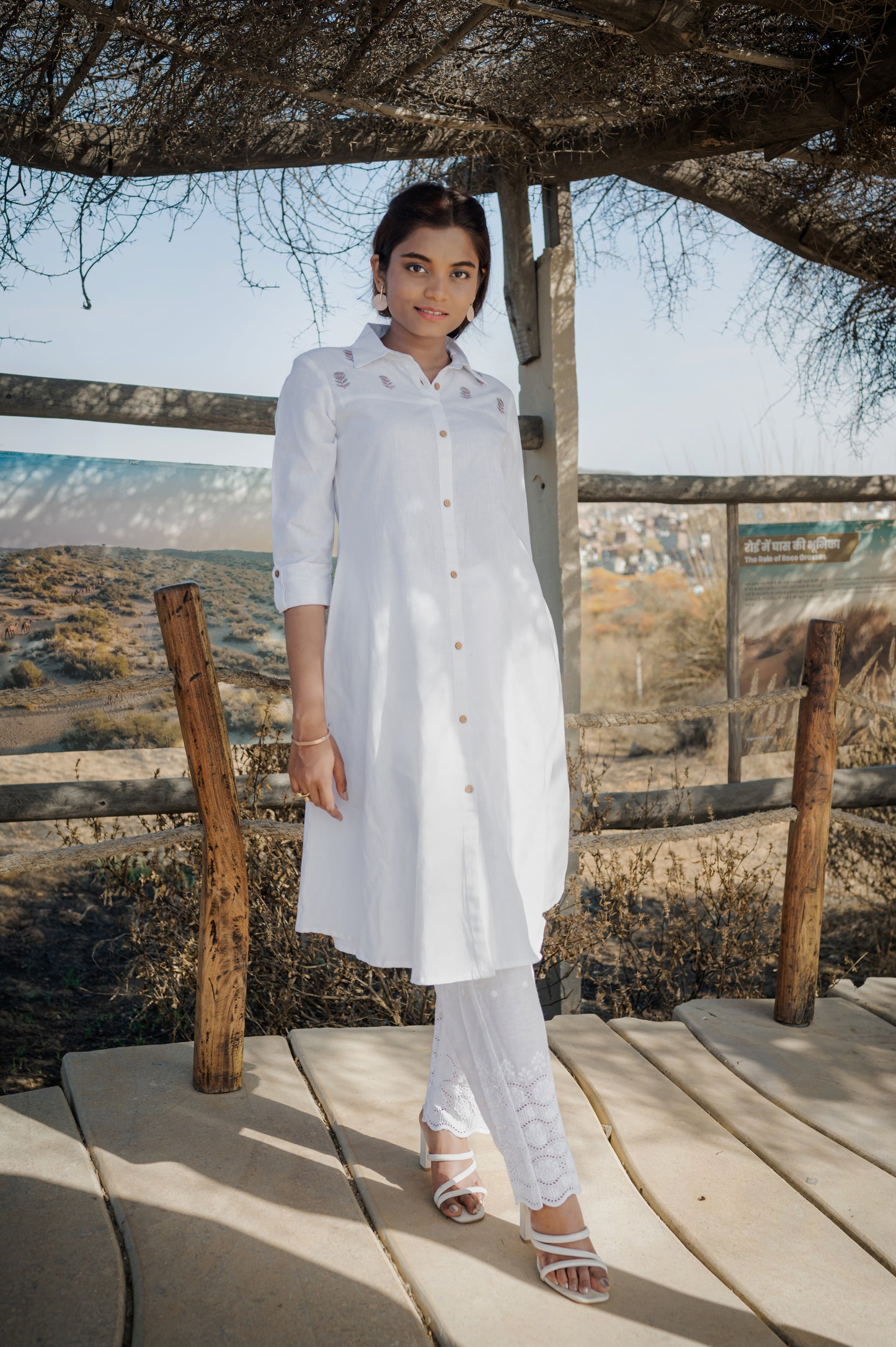 White embroidred cotton flex A - line kurta