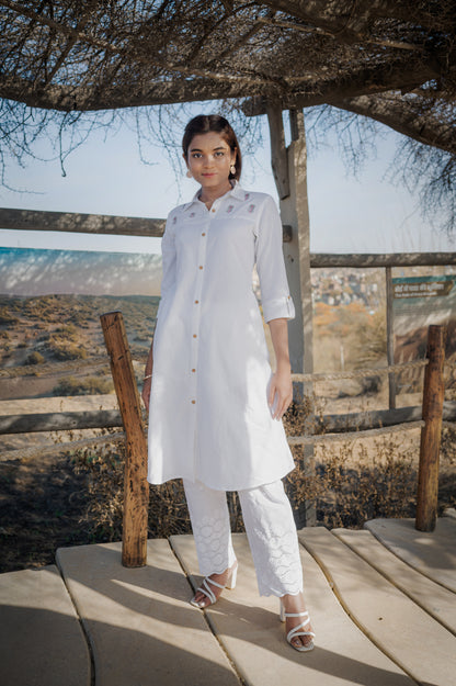 White embroidred cotton flex A - line kurta