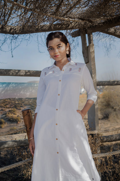 White embroidred cotton flex A - line kurta