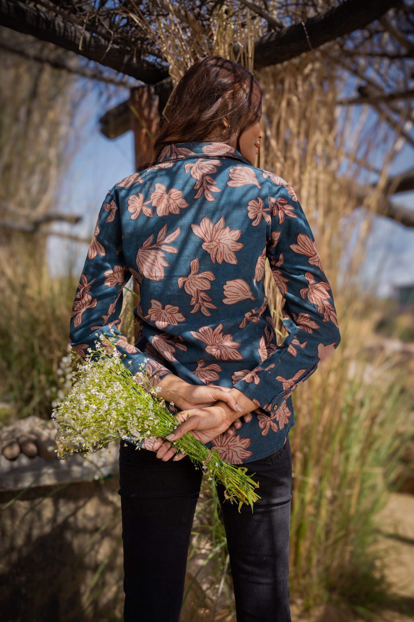 Kalaa Floral Blue Corduroy Shirt