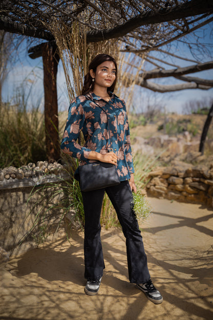 Kalaa Floral Blue Corduroy Shirt