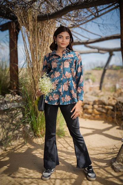 Kalaa Floral Blue Corduroy Shirt