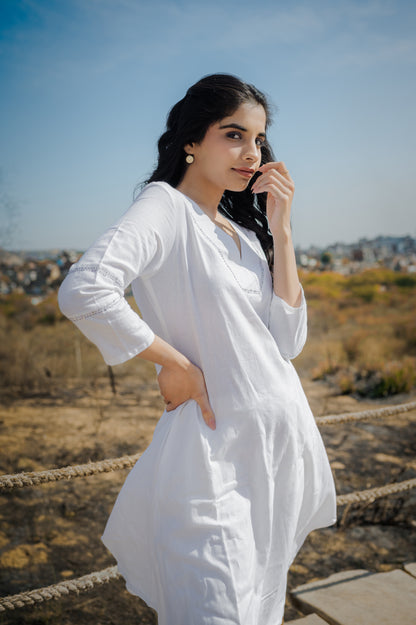 White cotton flex Asymmetric A - Kurta