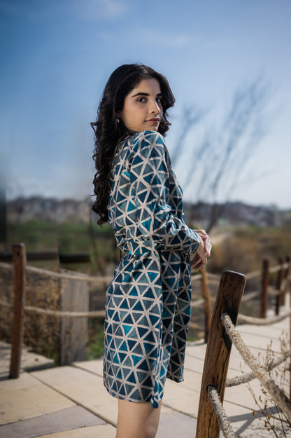 Blue Dress With Long Sleeves and belt