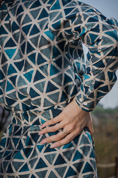 Blue Dress With Long Sleeves and belt