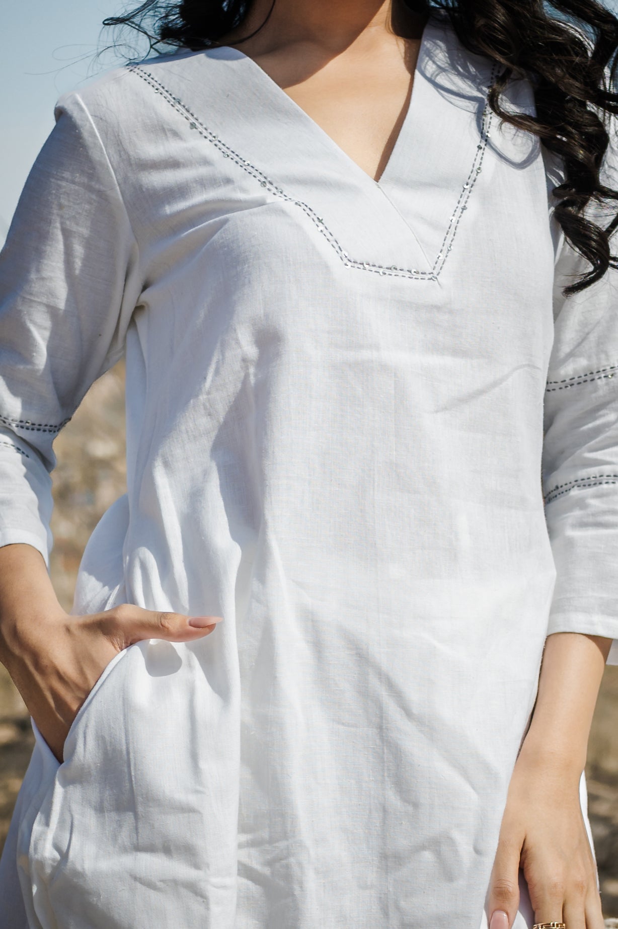 White cotton flex Asymmetric A - Kurta