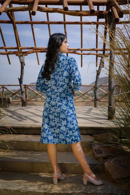 Kalaa Hand-block Indigo Midi Dress