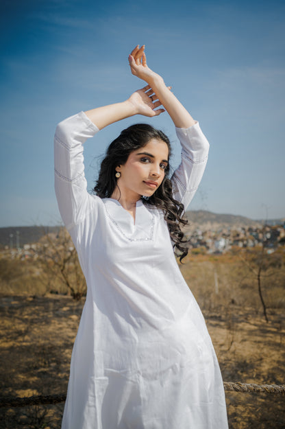 White cotton flex Asymmetric A - Kurta