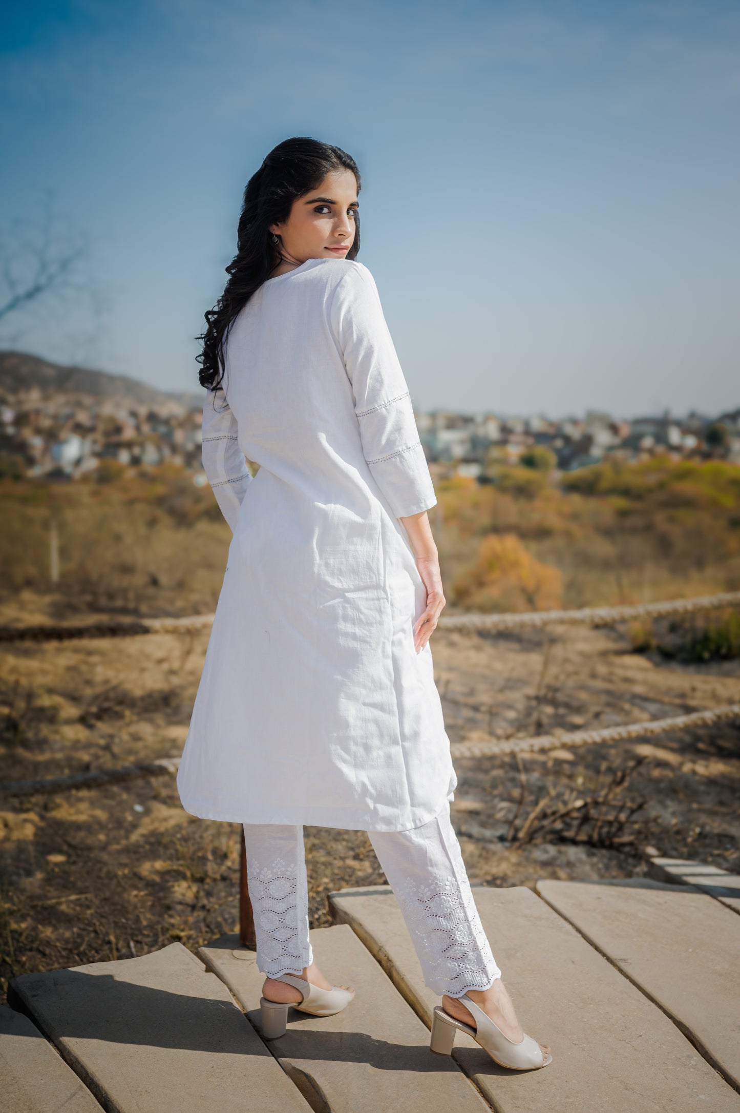 White cotton flex Asymmetric A - Kurta