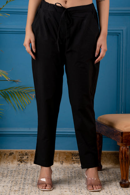 Black Cotton Poplin Slim Fit Pant