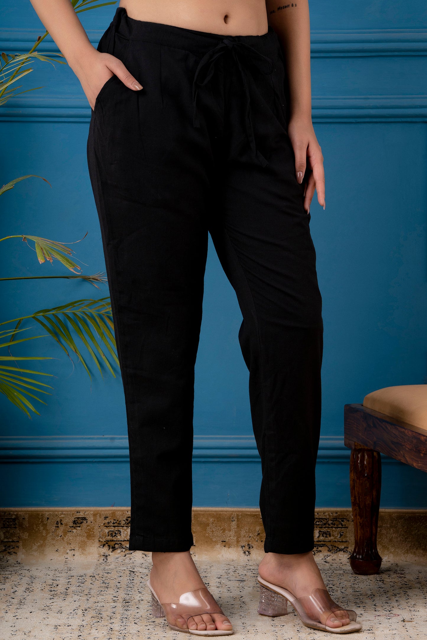 Black Cotton Flex Straight Fit Pant