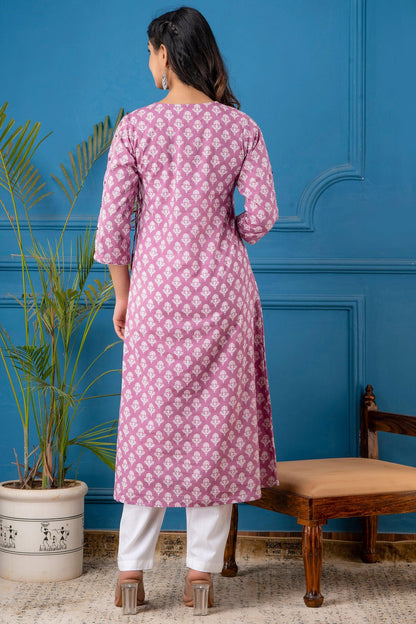 Lavender Colour Angarkha A-line Kurta with Bejiya and Mirror Work