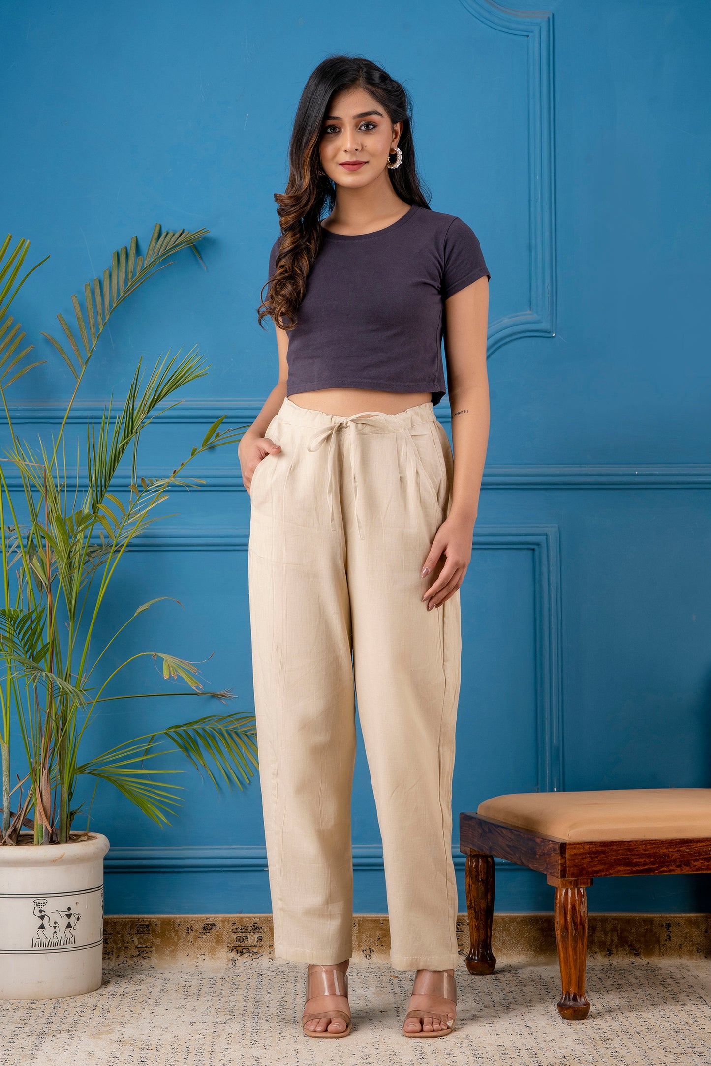 Beige Cotton Flex Comfort Fit Pant