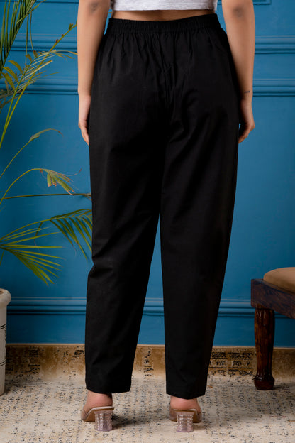 Black Cotton Poplin Straight Fit Pant