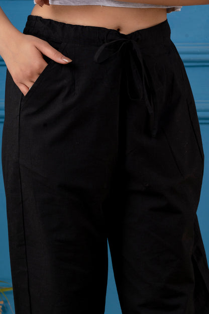 Black Cotton Poplin Straight Fit Pant