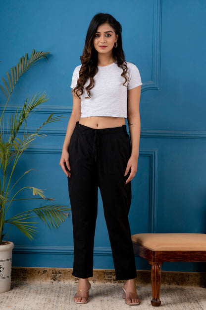 Black Cotton Flex Straight Fit Pant