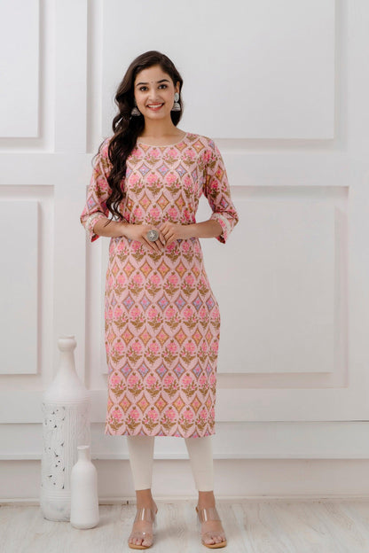 Pink Printed Cotton Kurta