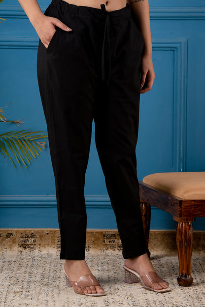 Black Cotton Poplin Slim Fit Pant