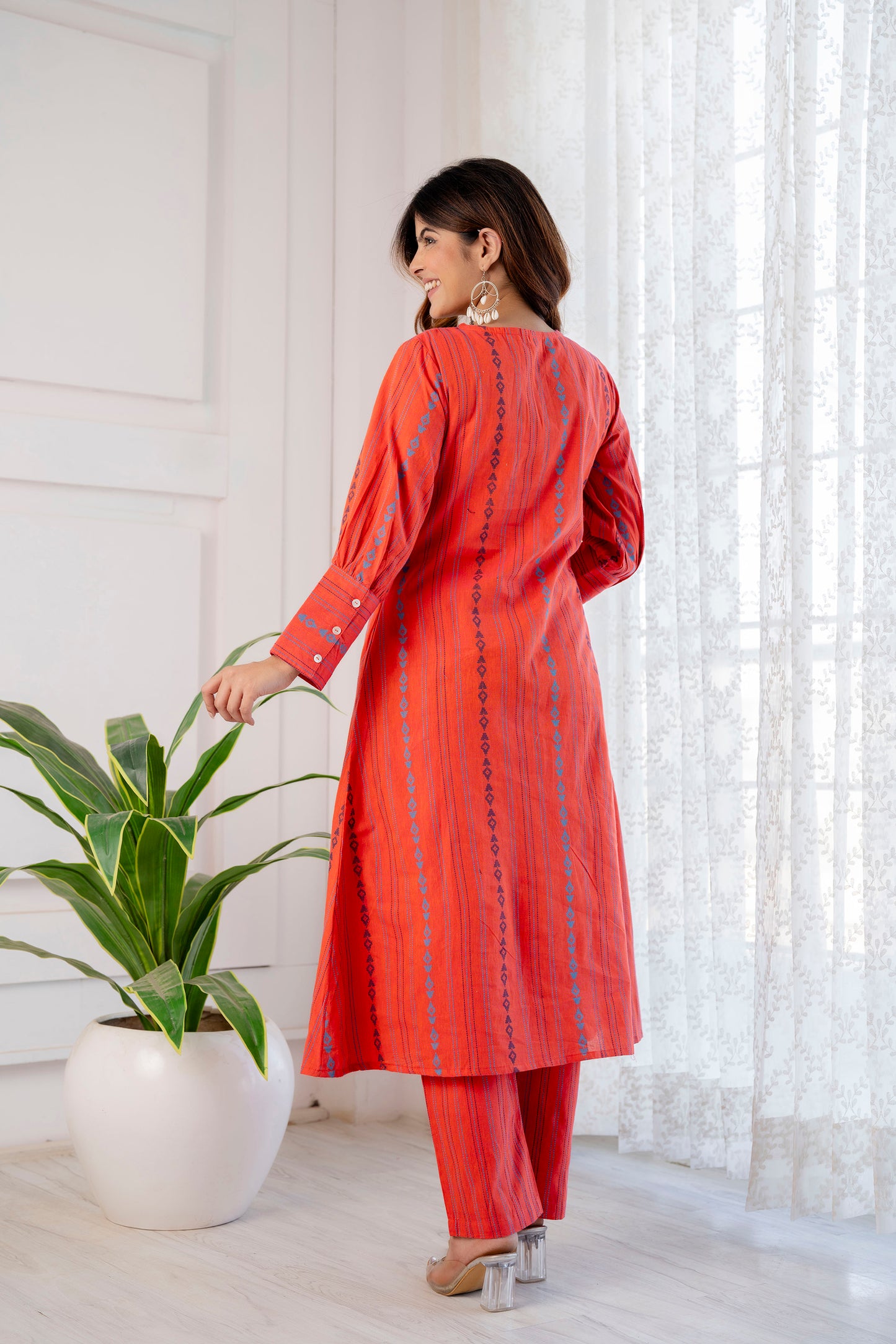 Burnt Orange Hand-weaved Kurta Set