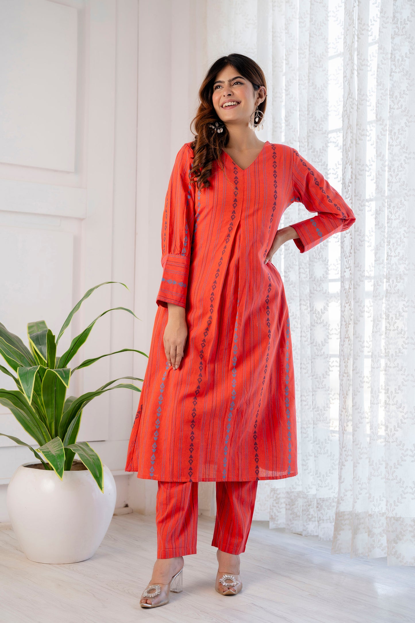 Burnt Orange Hand-weaved Kurta Set