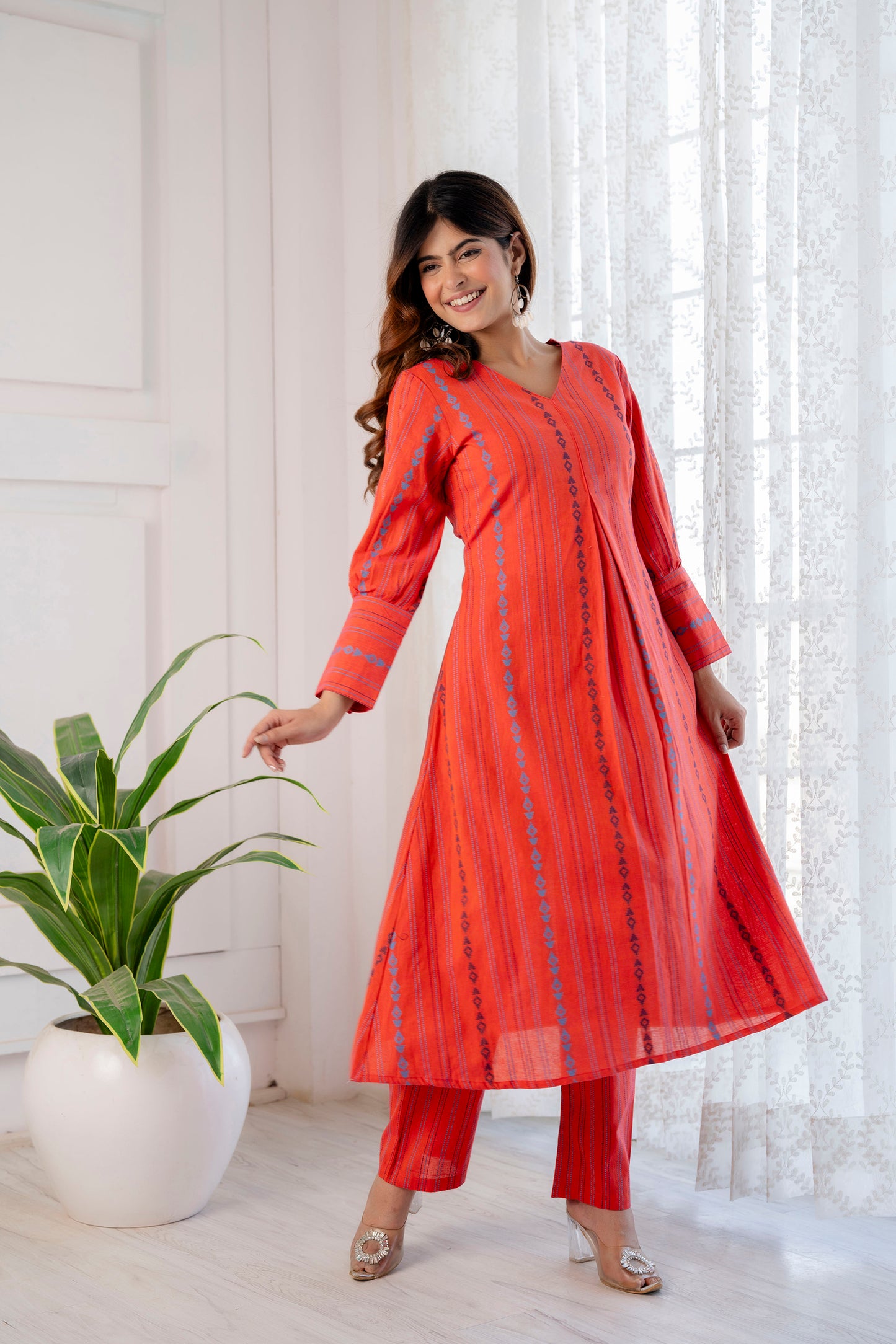 Burnt Orange Hand-weaved Kurta Set