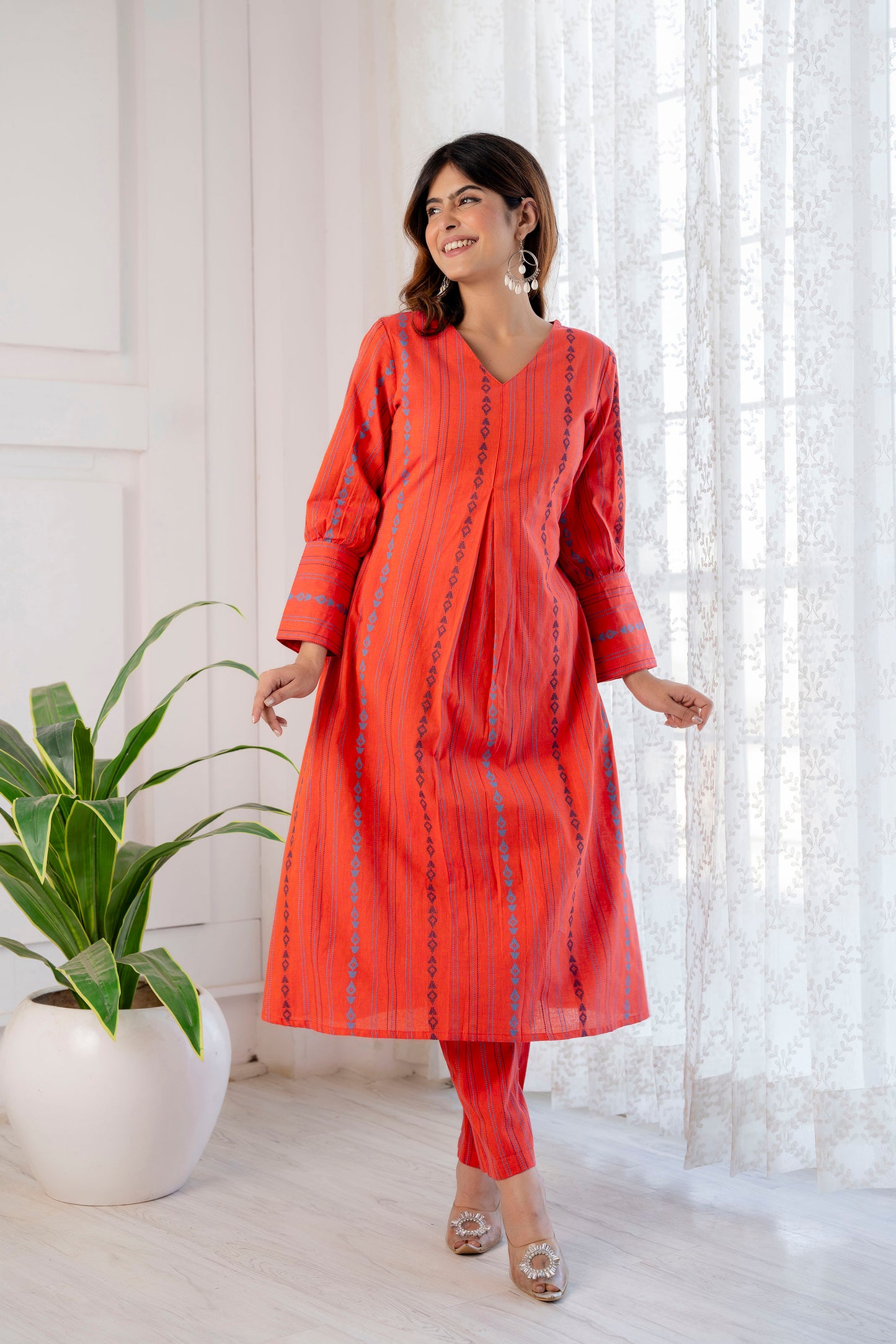 Burnt Orange Hand-weaved Kurta Set